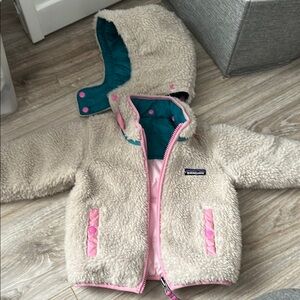 Patagonia Toddler Reversible Fleece Jacket with Pink Trim